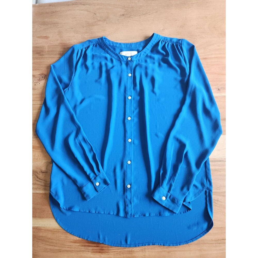 Ann Taylor Loft Blue Long-Sleeve Button-Down Blouse Women's Small Office Siren